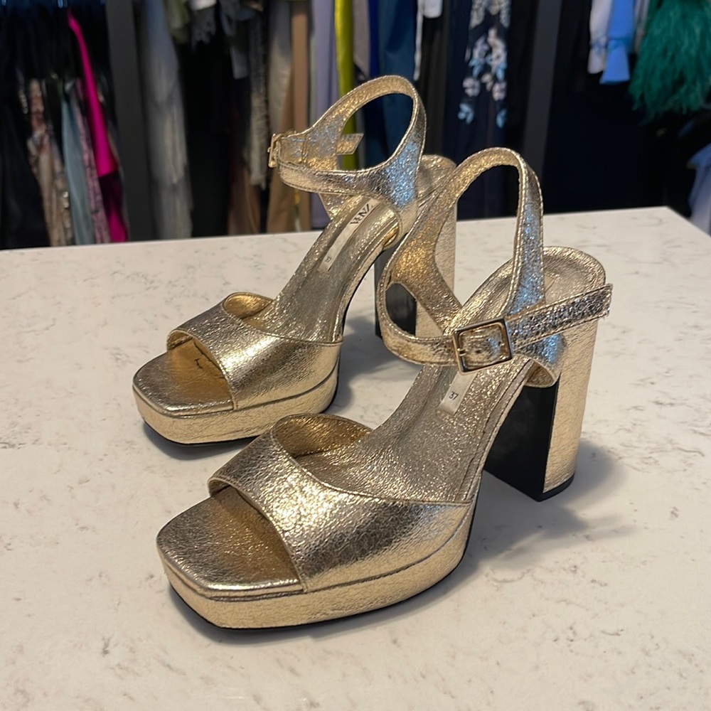 Zara Gold Heeled Platforms